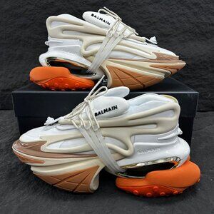 Balmain Unicorn Low-Top Platform Sneakers, Unisex, White And Orange